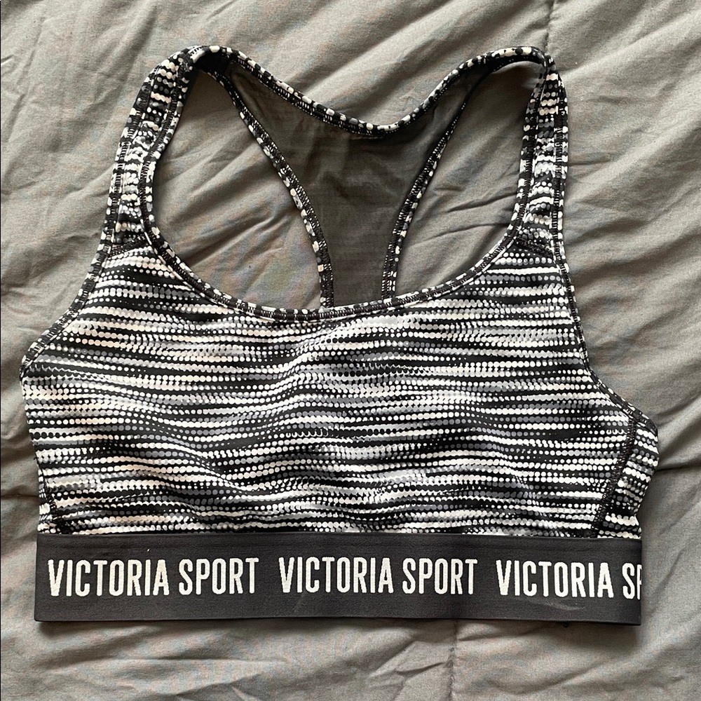 Victoria Sport Black White Geometric Knit Racerback Sports Bra Size S